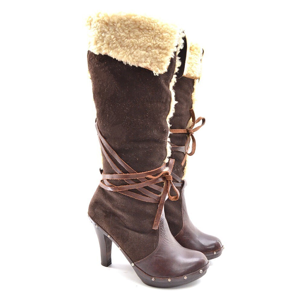 Michael Kors Brown Suede Shearling Knee Boots 8.5 M